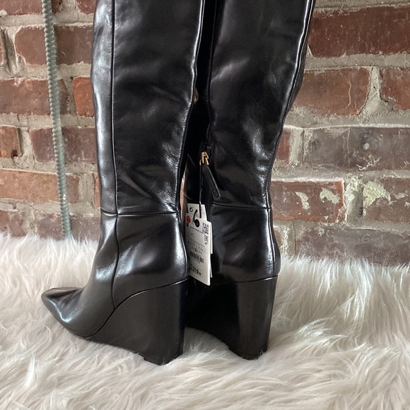 NWT Zara Leather Over The Knee Wedge Heel Boots, Size 7.5 - Picture 12 of 17